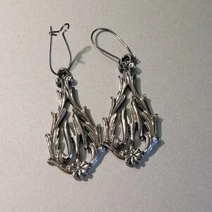 Sarah Coventry Initial M Silver Tone Drop Earrings Stamped Signed